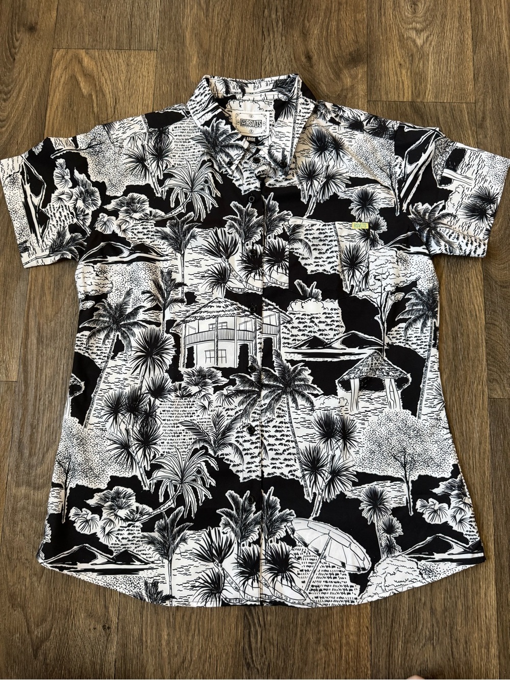 RSVLTS Hutstepper Kunoflex Women’s L Black White Tropical Short Sleeve Button-Up